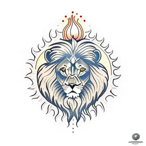 Lion with Sun and Mountains tattoo design idea
