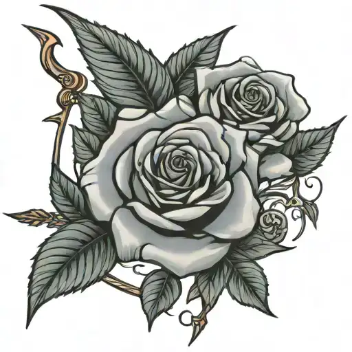bow and arrow, rose bloom, rose not bloom. tattoo design idea