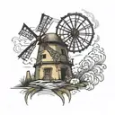 windmill tower tattoo design idea