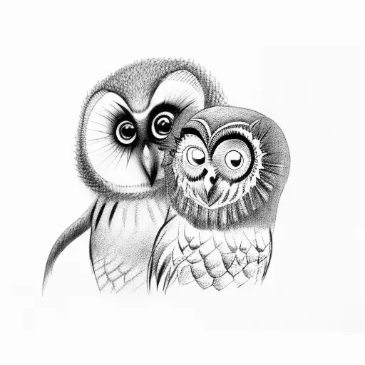 Monkey and owl on a branch tattoo design idea
