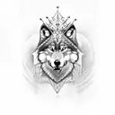 Wolf with queen crown tattoo design idea
