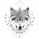 Wolf with queen crown tattoo design idea