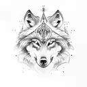 Wolf with queen crown tattoo design idea