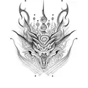 A dotwork tattoo featuring a mythical creature with multiple eyes, representing the complexity and interconnectedness of graphs in computer science. tattoo design idea