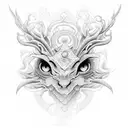 A dotwork tattoo featuring a mythical creature with multiple eyes, representing the complexity and interconnectedness of graphs in computer science. tattoo design idea