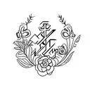 cross with flowers and words tattoo design idea