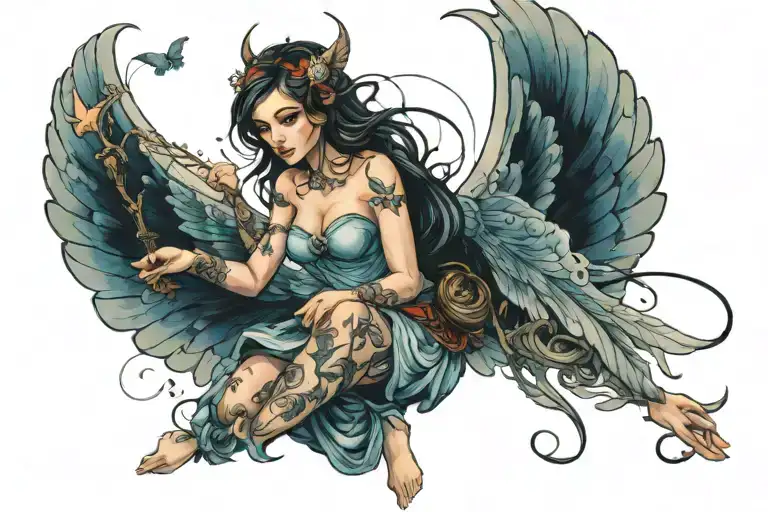 fairy girl flying tattoo design idea