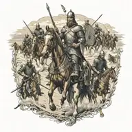 William the conqueror and his Norman army on the beach of england with their ships in the background    tattoo design idea