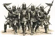 Massive Norman army on the beach of england with their ships in the background tattoo design idea