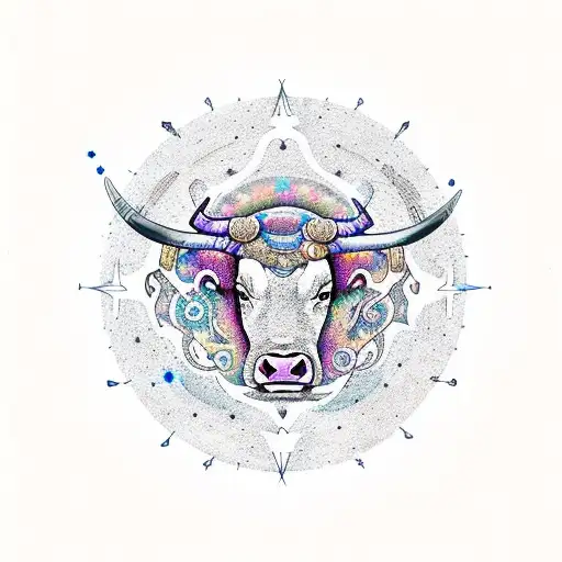 A mystical bull constellation surrounded by swirling galaxies, representing the client's love for astrology and astronomy tattoo design idea