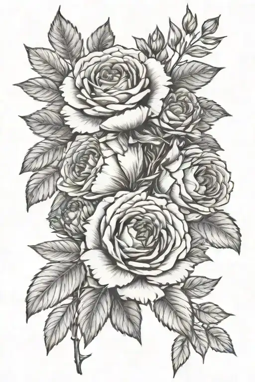 carnation rose and marigold flowers tattoo design idea