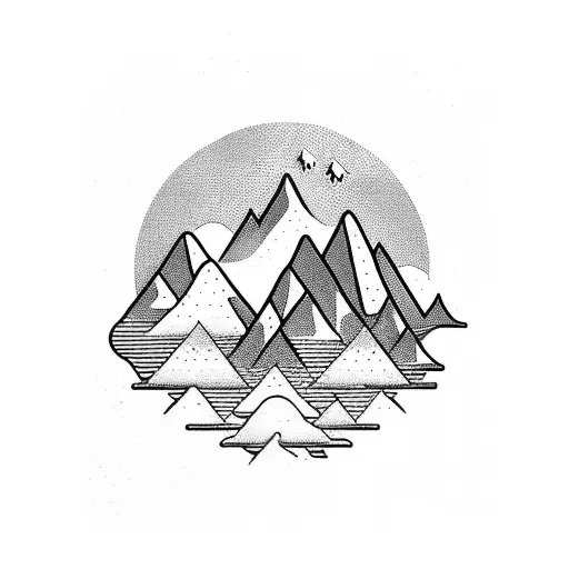 A blackwork tattoo featuring a mountain landscape with bolts of lightning intertwining with the peaks tattoo design idea