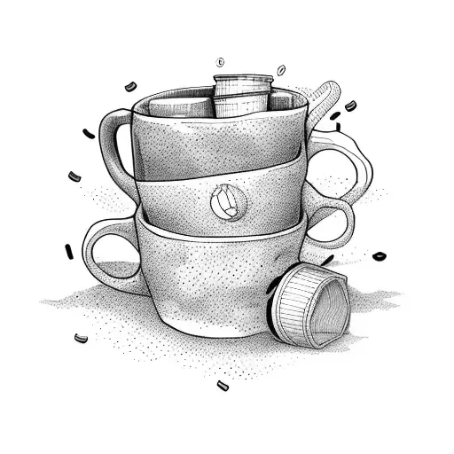 stack of books with a coffee cup with glasses tattoo design idea