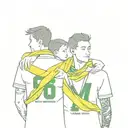 son on dads shoulder and the sons holding a yellow and green scarf that says NCFC and the dad and son have plain shirts  tattoo design idea