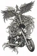 Motorcycle, gothic cross and death tattoo design idea