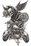 Motorcycle, gothic cross and death tattoo design idea