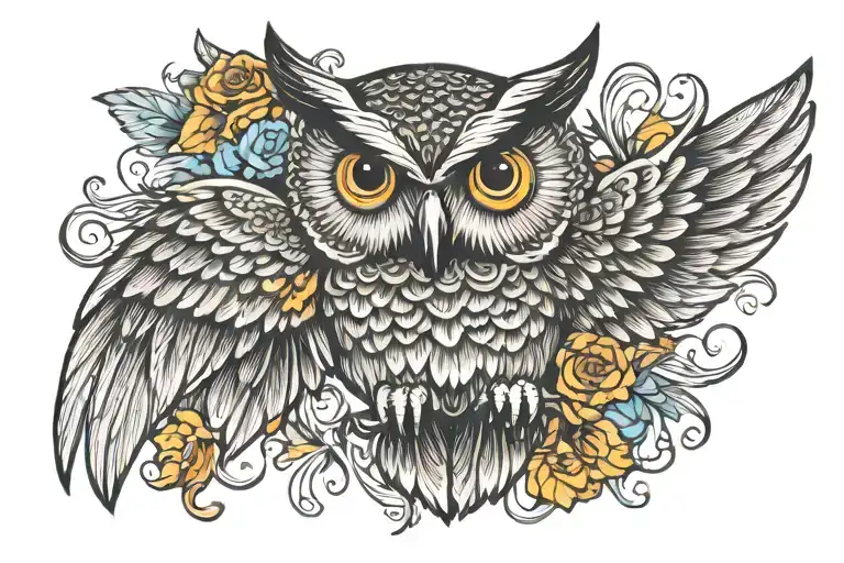 owl wings spread tattoo design idea
