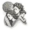 An intricate design of a mother embracing her two sons and daughter in a dotwork style tattoo design idea