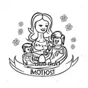 A tattoo of a mother and her two sons building a Lego tower surrounded by flowers tattoo design idea