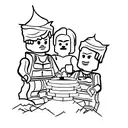 A tattoo of a mother and her two sons building a Lego tower surrounded by flowers tattoo design idea