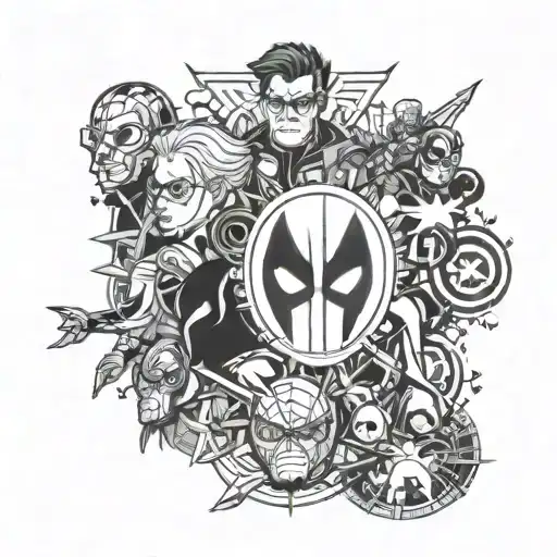 Comic book strip filled with marvel cinematic universe tattoo design idea