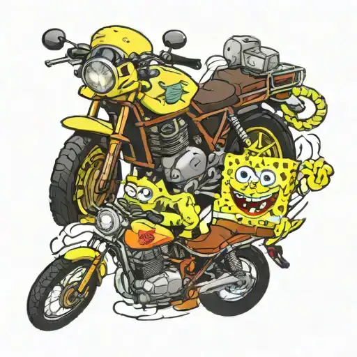 Spongebob and Triumph Tiger 1050 side by side tattoo design idea