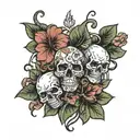 skulls, snakes, hibiscus flower surrounded bij musicnotes tattoo design idea