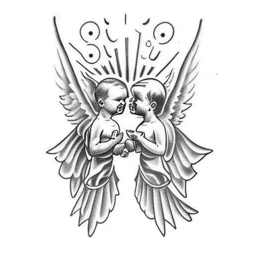 angel and devil baby whispering in ear  tattoo design idea