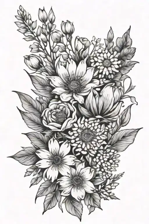 wildflower bouquet  tattoo design idea