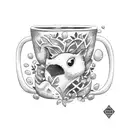 A coffee mug surrounded by a lush forest tattoo design idea