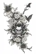 japenese flowers with spooky image  tattoo design idea