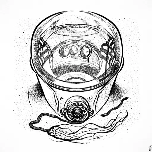 astronaut helmet on kraken tattoo design idea