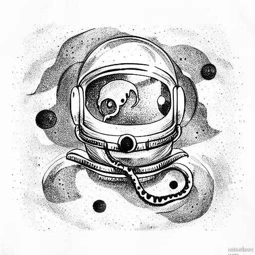 kraken wearing astronaut helmet tattoo design idea