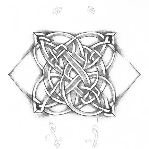 celtic knot with musical notes and piano keys tattoo design idea