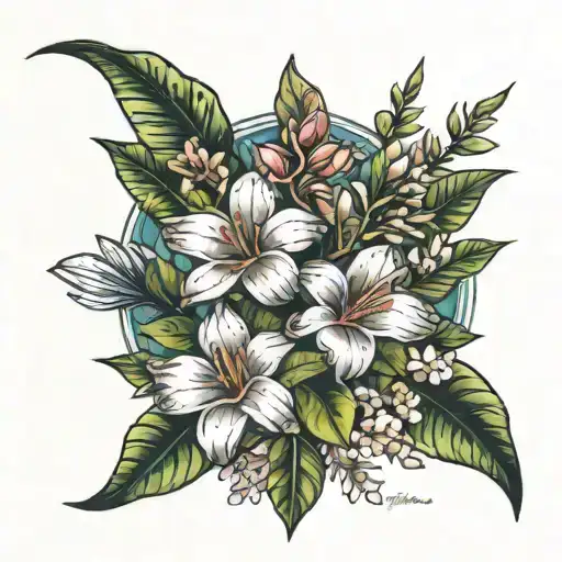 the name Elaina with Frangipanis behind it and for a forearm tattoo design idea