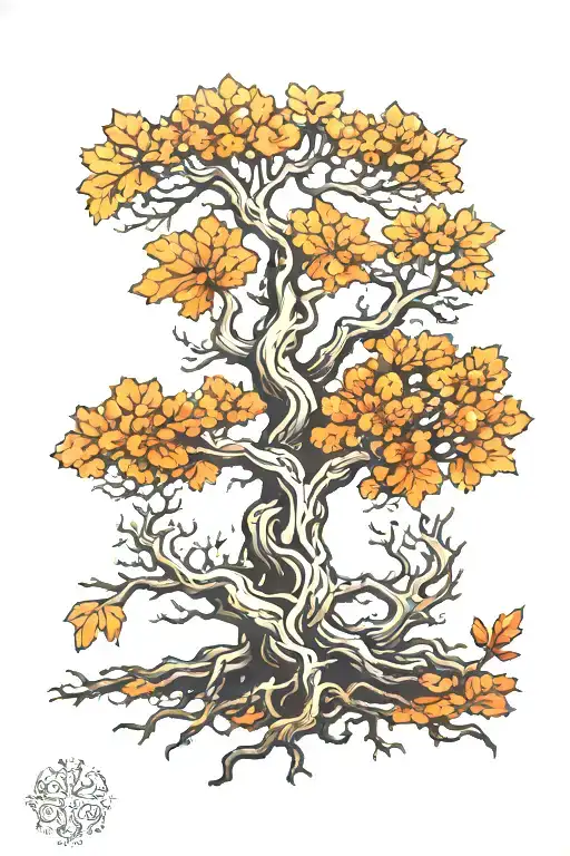 oak tree that roots transform into Latvian symbols tattoo design idea