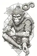 monkey king meditation pose with geometry background tattoo design idea