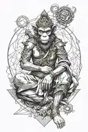monkey king meditation pose with geometry background tattoo design idea