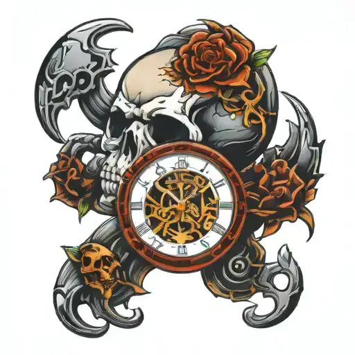 skull time piece with scorpion tattoo design idea