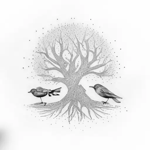 a tree talk about philosophie with a bird tattoo design idea