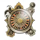 black and white decal with no black shading of a minimalist casino roulette wheel tattoo design idea