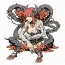 Sexy Anime Succubus On Her Knees Chained Down Hands Behind Your Back Wearing Little Clothing  tattoo design idea