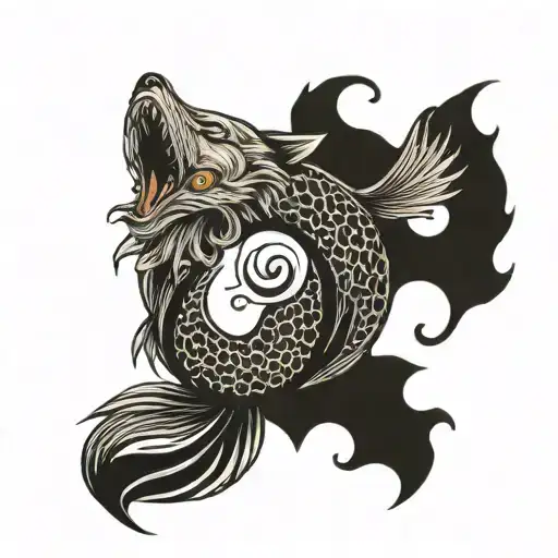 wolf fish yin yang tattoo design idea