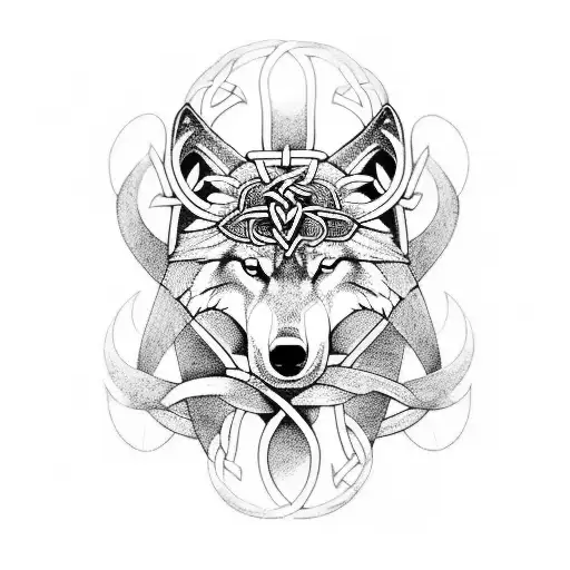 Viking Celtic Sleeve wolf and Vegvísir   tattoo design idea