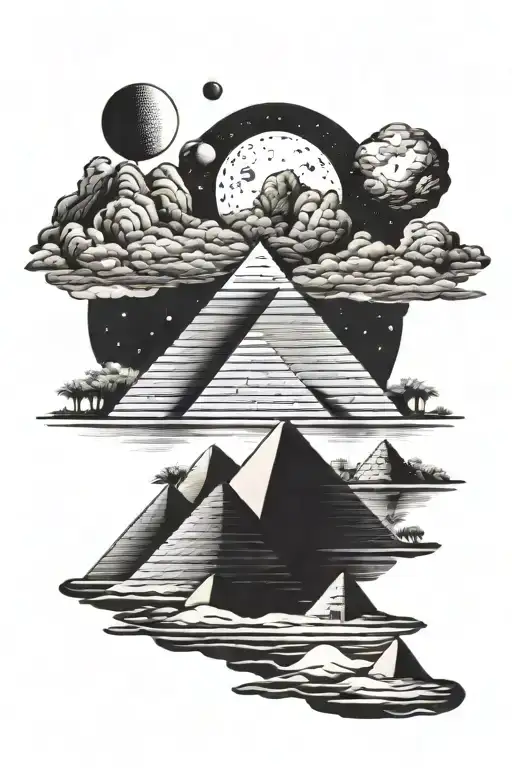 egypt pyramid moon desert river tattoo design idea