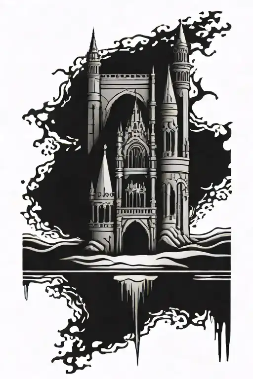 two symmetrical gothic building sandcastles tattoo design idea