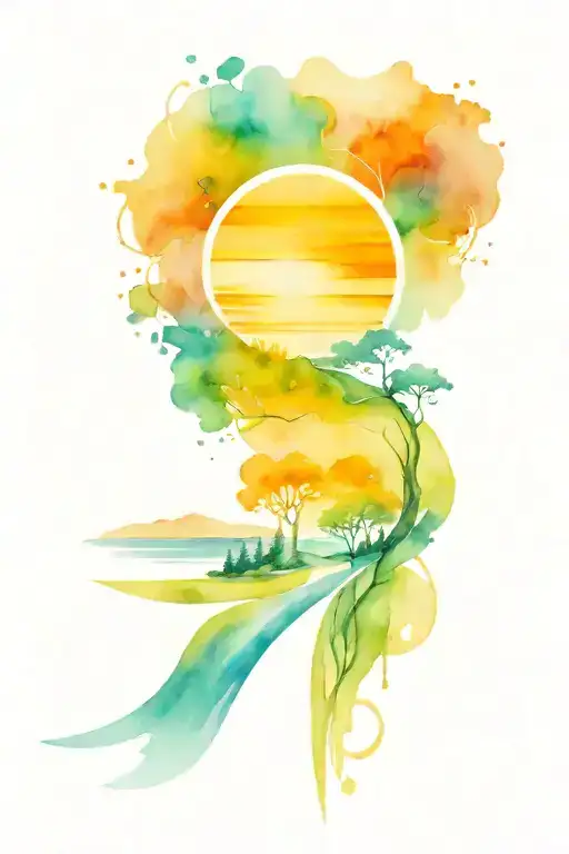 curvy road sun shining tattoo design idea