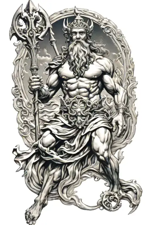 poseidon holding the trident tattoo design idea