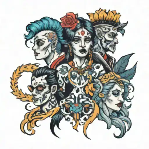 four color coordinated people  tattoo design idea