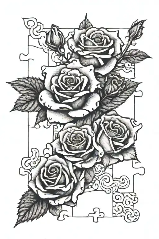 family, roses, 5 puzzle piece tattoo design idea